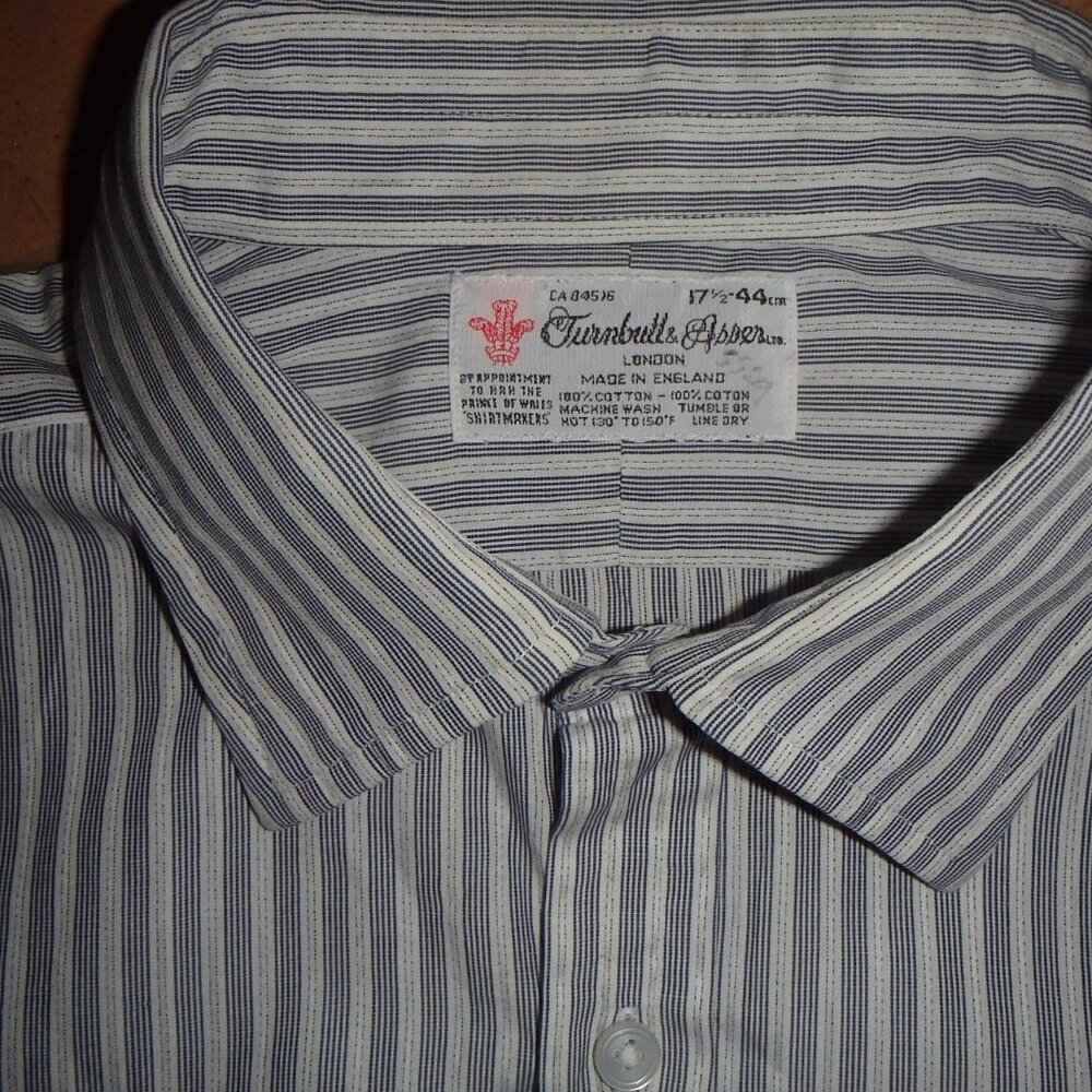 Turnbull and Asser Men's dress shirt blue and white stripe sz 17.5 L XL